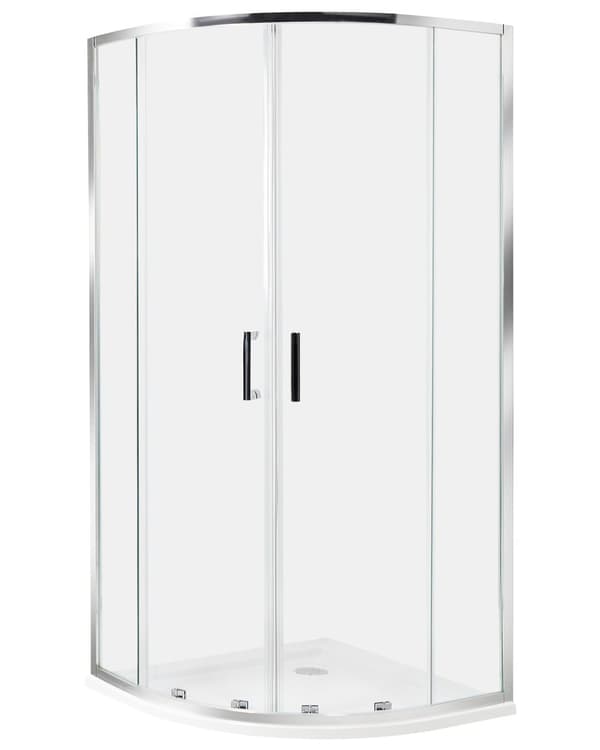 Brusehjørne Sølv Hærdet Glas Aluminiumsramme Dobbeltdør Halvrund 80 x 80 x 185 cm Moderne Design
