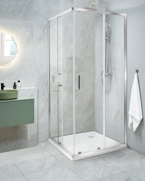 Brusehjørne Sølv Hærdet glas Aluminiumsramme Enkeltdør 80x80x185cm Moderne design