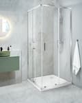 Miniatyrbillede 2 af 7: Brusehjørne Sølv Hærdet glas Aluminiumsramme Enkeltdør 80x80x185cm Moderne design