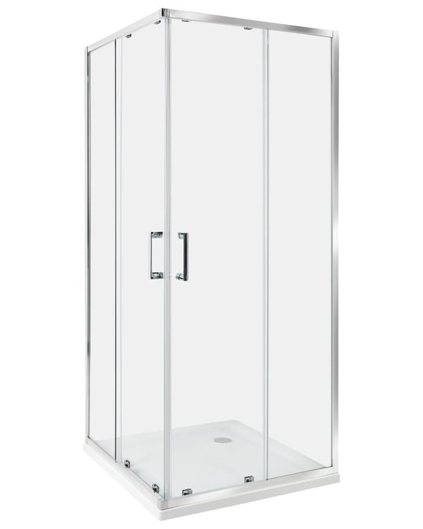 Brusehjørne Sølv Hærdet glas Aluminiumsramme Enkeltdør 80x80x185cm Moderne design