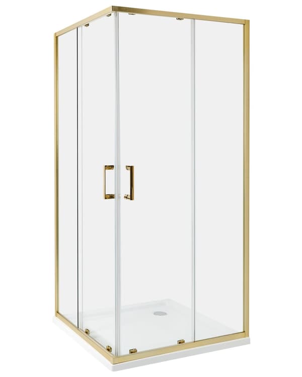 Brusehjørne Guld Hærdet glas Aluminiumsramme Enkeltdør 90x90x185cm Moderne design