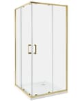 Miniatyrbillede 1 af 7: Brusehjørne Guld Hærdet glas Aluminiumsramme Enkeltdør 90x90x185cm Moderne design