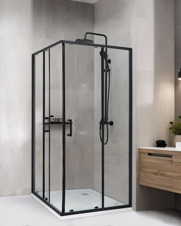 Brusehjørne Sort Hærdet glas Aluminiumsramme Enkeltdør 90x90x185cm Moderne design