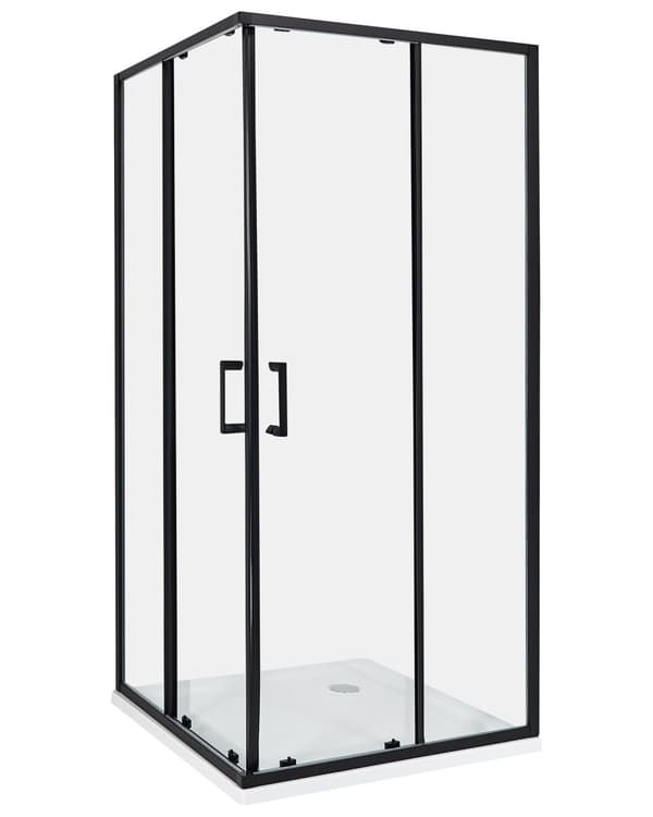 Brusehjørne Sort Hærdet glas Aluminiumsramme Enkeltdør 90x90x185cm Moderne design