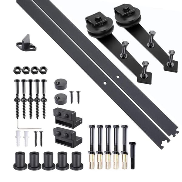 Rootz skydedørgalleri -kit - Skydedørssystem - Rumbesparer - Black Carbon Steel - Max 1M Bredde - 200 cm jernbane - Holder op til 100 kg