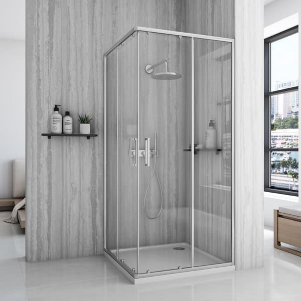 BRUSEAFSKÆRMNING REA CITY 90X90 BRUSH NICKEL + BRUSEBAKKE SAVOY WHITE
