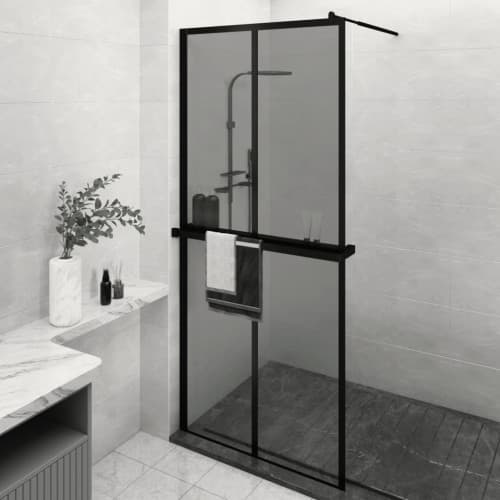 Duschvägg med hylla svart 100x195 cm ESG-glas&aluminium