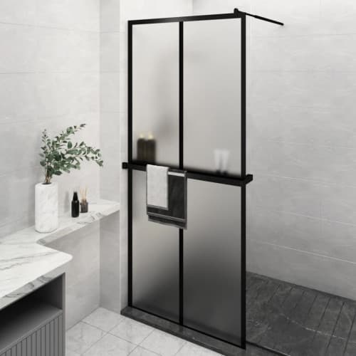 Duschvägg med hylla svart 100x195 cm ESG-glas&aluminium