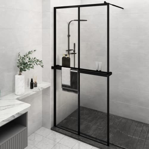 Duschvägg med hylla svart 118x190 cm ESG-glas&aluminium