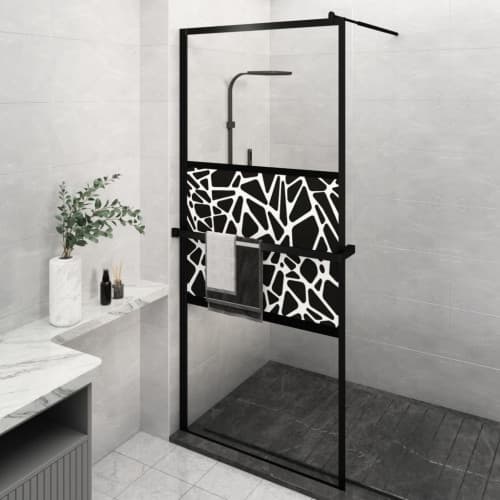 Duschvägg med hylla svart 100x195 cm ESG-glas&aluminium