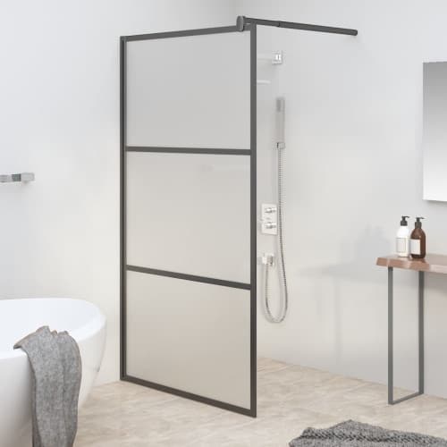 Duschvägg 100x195 cm halvfrostat ESG-glas svart
