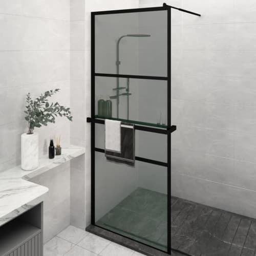 Duschvägg med hylla svart 80x195 cm ESG-glas&aluminium