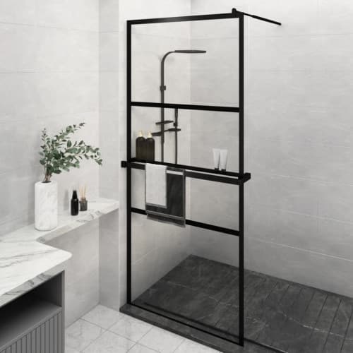 Duschvägg med hylla svart 100x195 cm ESG-glas&aluminium