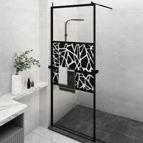 Duschvägg med hylla svart 80x195 cm ESG-glas&aluminium