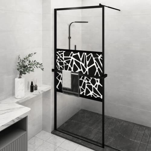 Duschvägg med hylla svart 90x195 cm ESG-glas&aluminium