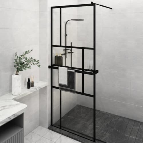 Duschvägg med hylla svart 80x195 cm ESG-glas&aluminium