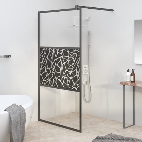 Duschvägg 100x195cm ESG-glas med stendesign svart
