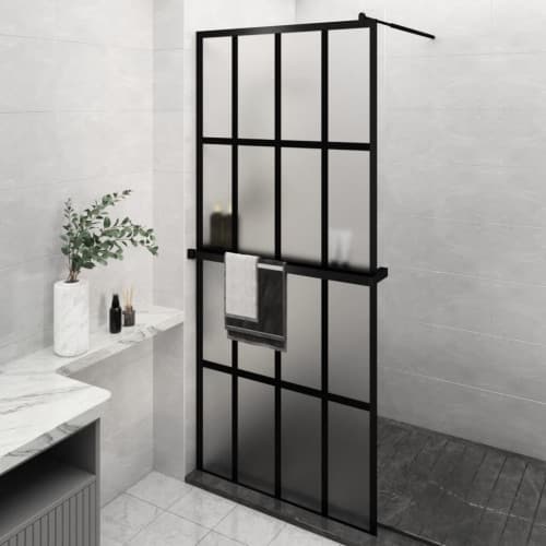 Duschvägg med hylla svart 90x195 cm ESG-glas&aluminium