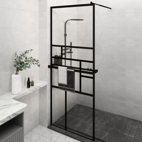 Duschvägg med hylla svart 80x195 cm ESG-glas&aluminium