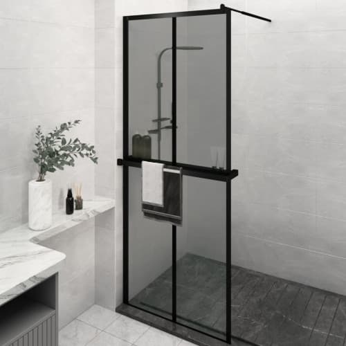 Duschvägg med hylla svart 80x195 cm ESG-glas&aluminium