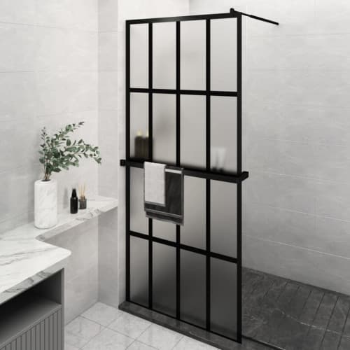 Duschvägg med hylla svart 100x195 cm ESG-glas&aluminium