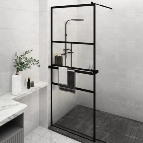 Duschvägg med hylla svart 80x195 cm ESG-glas&aluminium