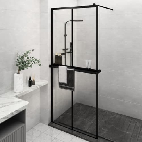 Duschvägg med hylla svart 90x195 cm ESG-glas&aluminium
