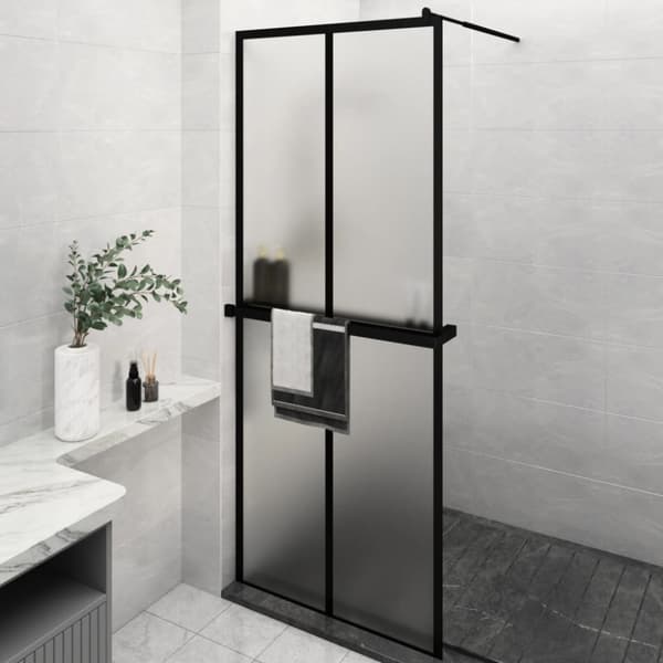 Duschvägg med hylla svart 80x195 cm ESG-glas&aluminium