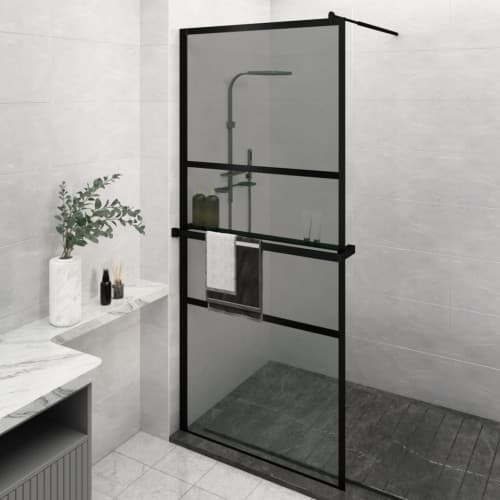 Duschvägg med hylla svart 90x195 cm ESG-glas&aluminium