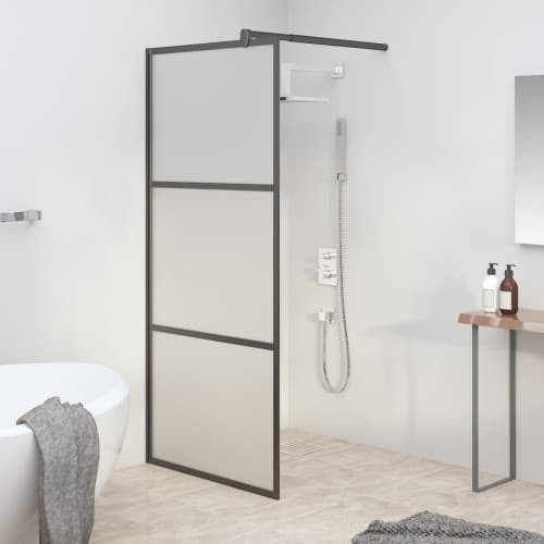Duschvägg 90x195 cm halvfrostat ESG-glas svart