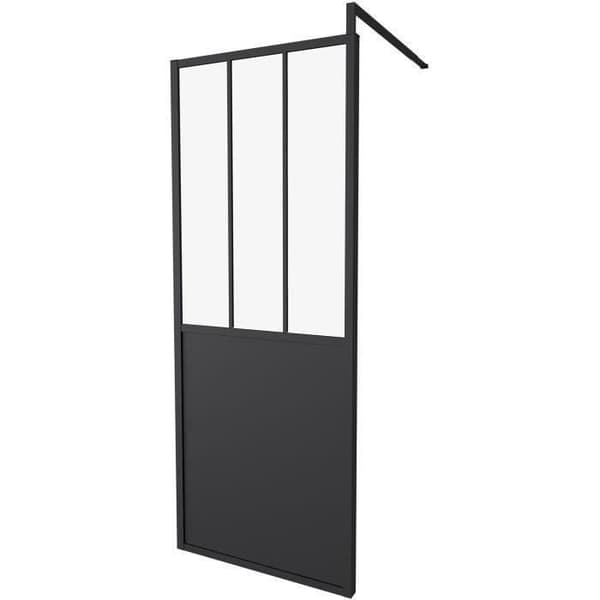 Fast vägg 80x200 svart industriell stil - transparent glas - rektangulärt - aluminium - tjocklek 5 mm