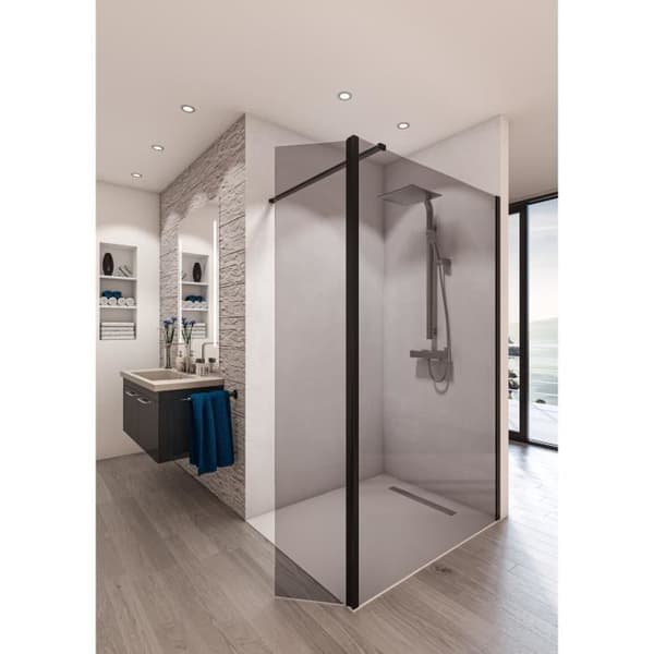 Duschvägg i härdat glas 8mm - Saint-Gobain - 900mm - Parsol grå - Svart matt hårdvara