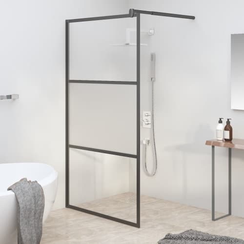 Duschvägg 100x195 cm halvfrostat ESG-glas svart