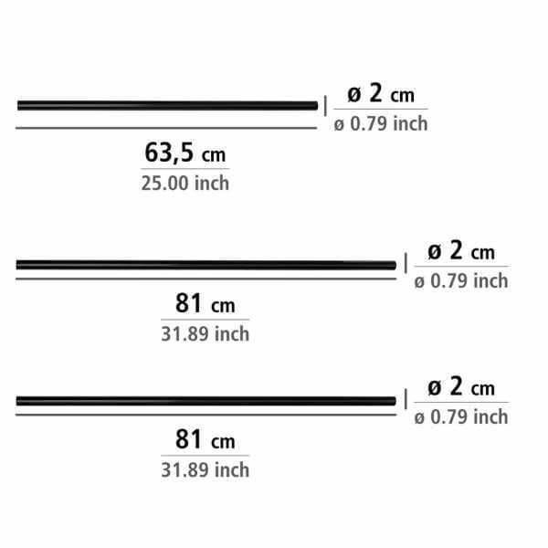 WENKO Universal vinkelduschstång, vinkelduschstång, anpassningsbar längd, fäste utan borrning, Aluminium, Ø 2 cm, Svart