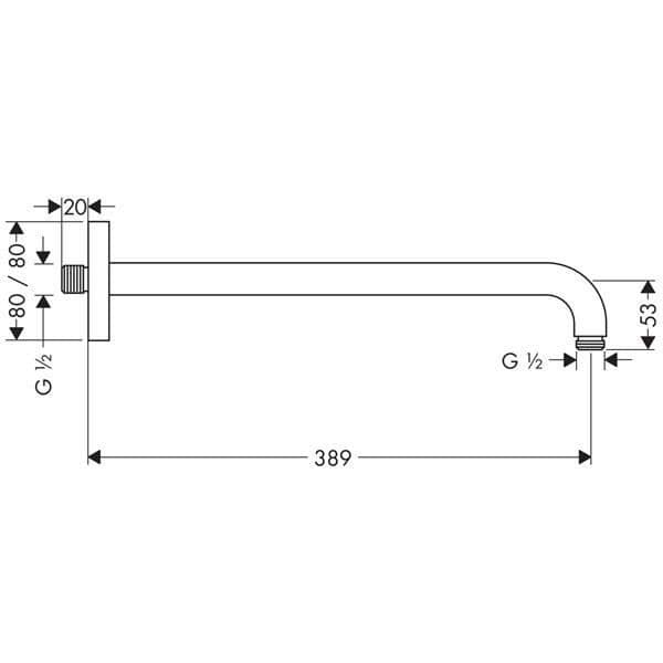 Duscharm EM 1/2" utsprång 389 mm krom