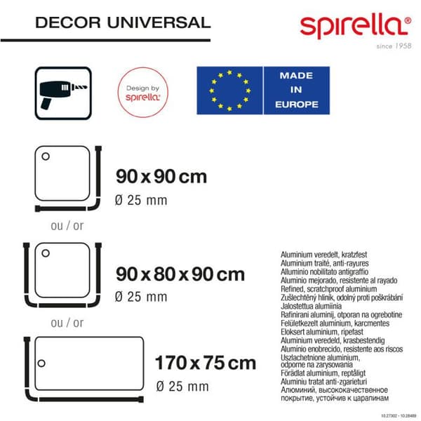 Barre tråd för modulärt hörnduschdraperi Spirella DECOR UNIVERSAL Vit