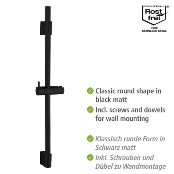 Duschstång - Wenko - Classic - Rostfritt stål - Svart - D 2,2 cm, H 70 cm