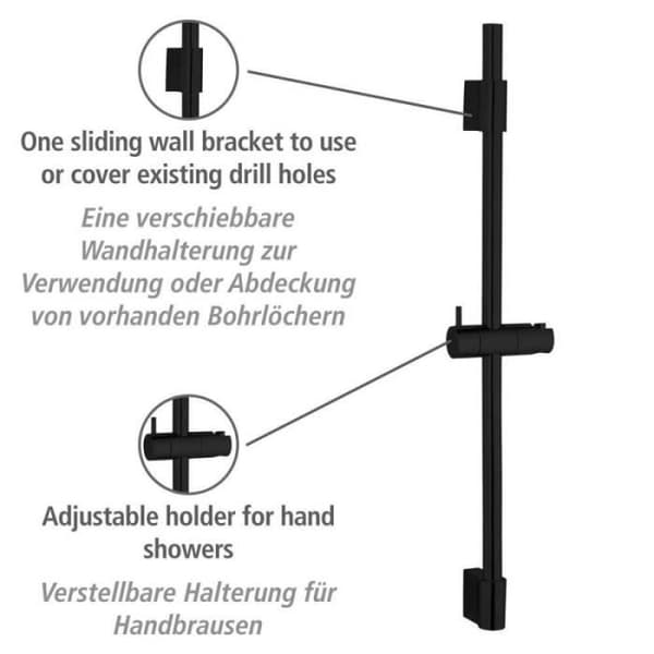 Duschstång - Wenko - Classic - Rostfritt stål - Svart - D 2,2 cm, H 70 cm