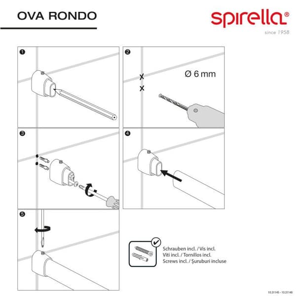 Badrumstillbehör - Spirella - Ova - Rundad stav - Glänsande aluminium - 90 x 90 cm