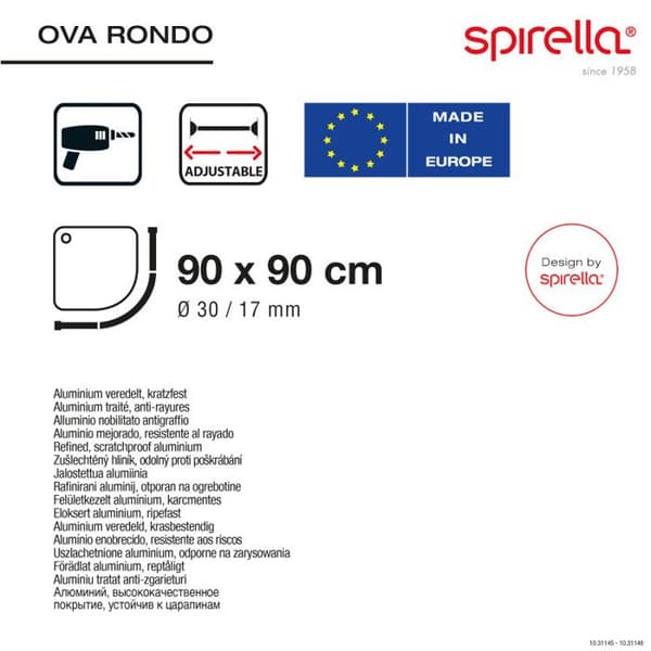 Badrumstillbehör - Spirella - Ova - Rundad stav - Glänsande aluminium - 90 x 90 cm