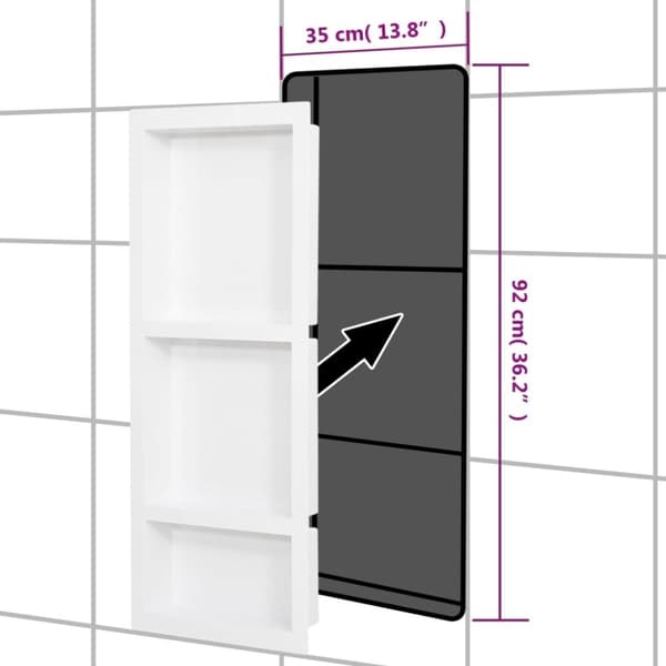 vidaXL bruseniche med 3 rum 41x99x9 cm mat hvid