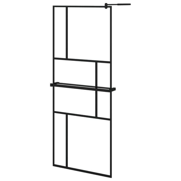vidaXL Duschvägg med hylla svart 80x195 cm ESG-glas&aluminium