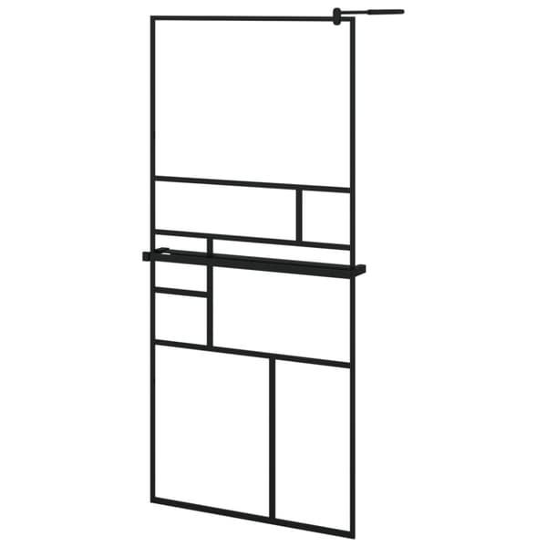 vidaXL Dusjvegg med hylle svart 90x195 cm ESG-glass og aluminium