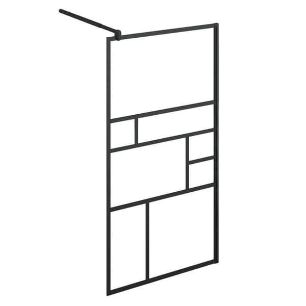 vidaXL Duschvägg med hylla svart 100x195 cm ESG-glas&aluminium