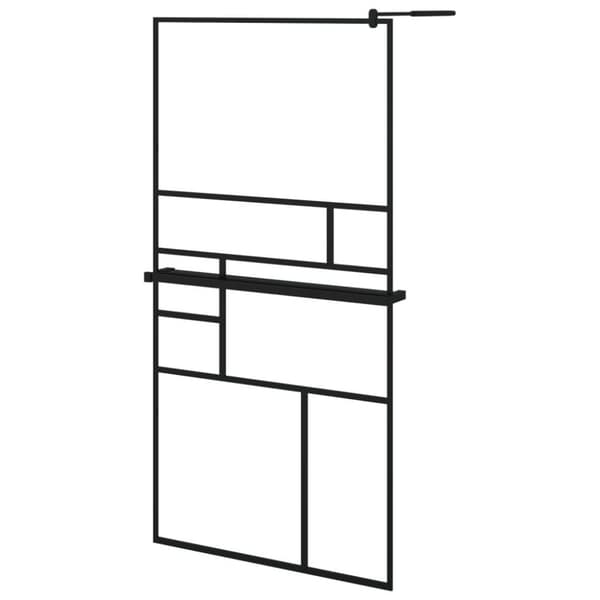 vidaXL Duschvägg med hylla svart 100x195 cm ESG-glas&aluminium