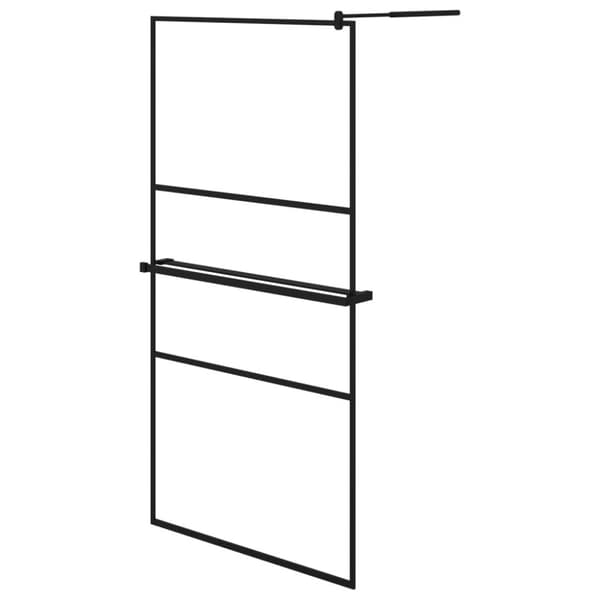 vidaXL Duschvägg med hylla svart 100x195 cm ESG-glas&aluminium