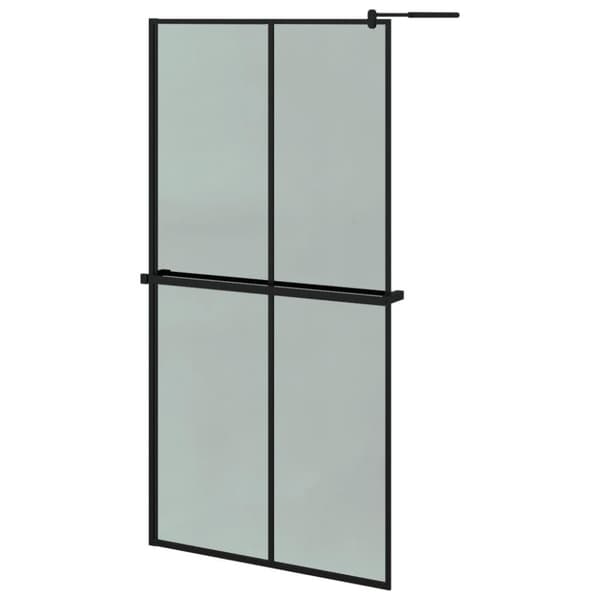 vidaXL Duschvägg med hylla svart 100x195 cm ESG-glas&aluminium