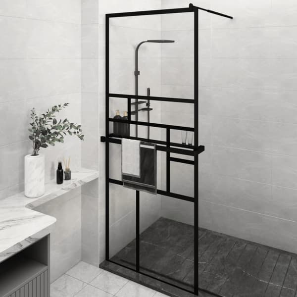 vidaXL brusevæg med hylde 80x195 cm sikkerhedsglas og aluminium sort