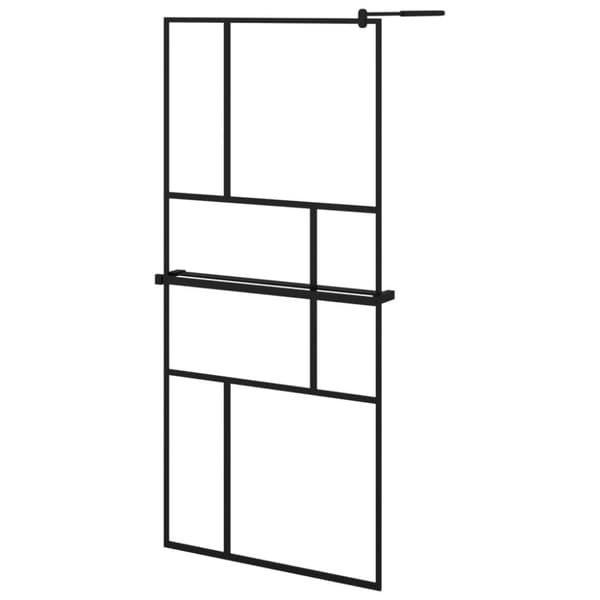 vidaXL brusevæg med hylde 90x195 cm sikkerhedsglas og aluminium sort