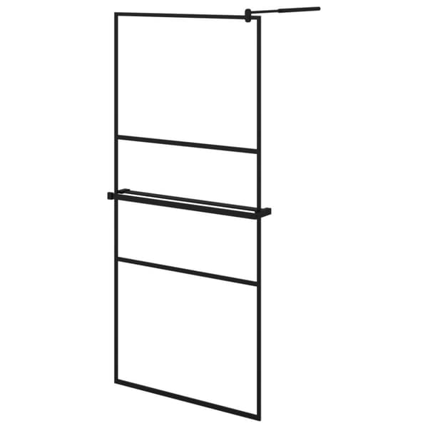 vidaXL Dusjvegg med hylle svart 90x195 cm ESG-glass og aluminium